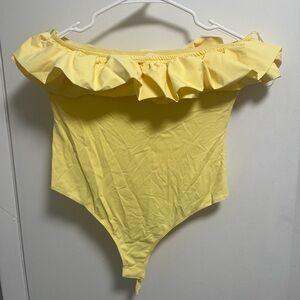 Altar'd State Yellow Off-Shoulder Ruffle Bodysuit